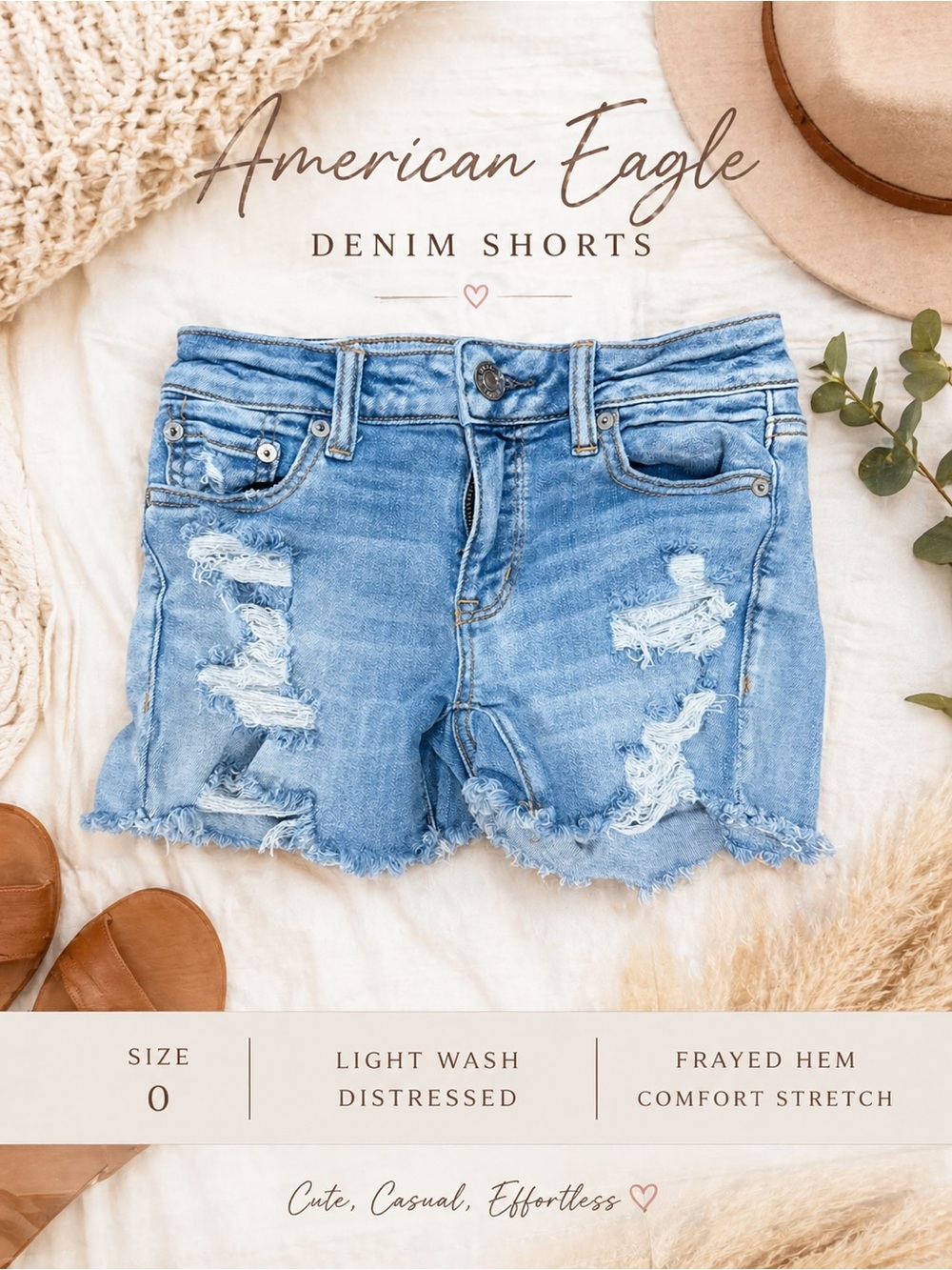 American Eagle Distressed Denim Shorts Size 0 Light Wash